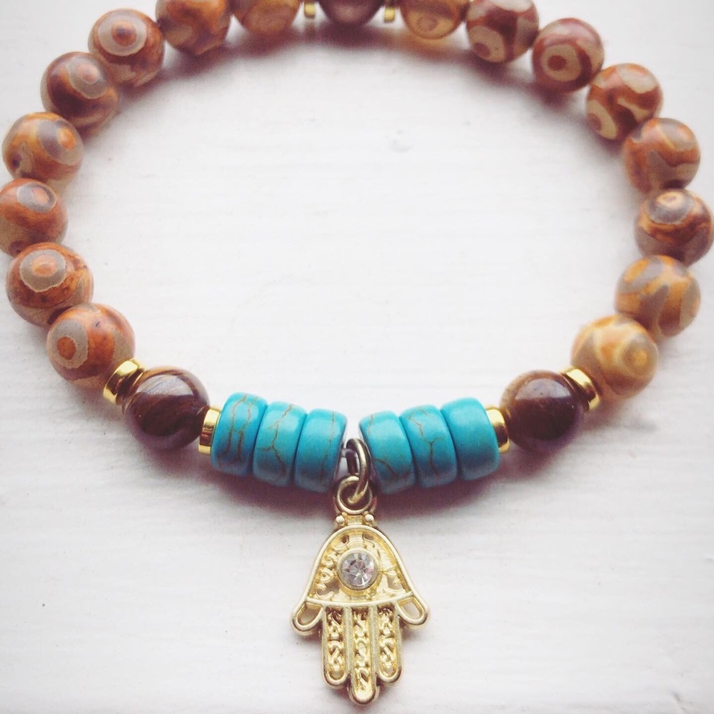 Genuine Hamsa Protection Bracelet w/Tigers Eye